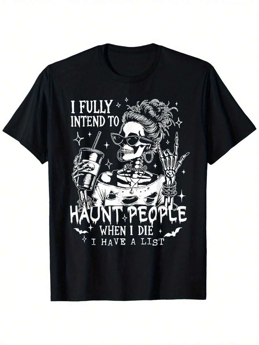 I Plan To Punish Everyone Thoroughly After I Die, Funny Skull T-Shirt, Men's Short Sleeve Crew Neck Sports T-Shirt, Halloween Costume. - 黑色 - 查看 1