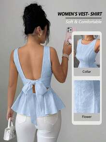 Chalecos de verano elegantes y románticos tejidos para damas - Azul - Ver 1