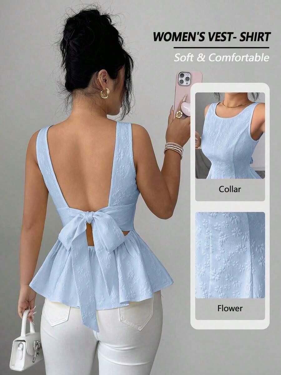 Chalecos de verano elegantes y románticos tejidos para damas - Azul - Ver 1
