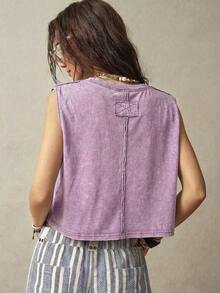 Top sin mangas de cuello redondo para vacaciones de mujer - Morado - Ver 2
