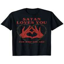 Satanás te ama porque eres la camiseta vintage de Halloween, hecha de tela con estampado a una cara, apta para todas las estaciones y géneros - Negro - Ver 2