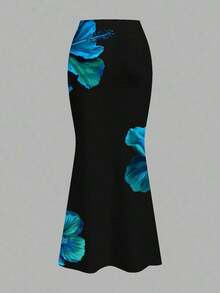 Elegante falda de sirena elástica tejida con estampado de leopardo para mujeres de vacaciones en la playa, estilo ajustado con banda de cintura elástica - Multicolor 7 - Ver 3