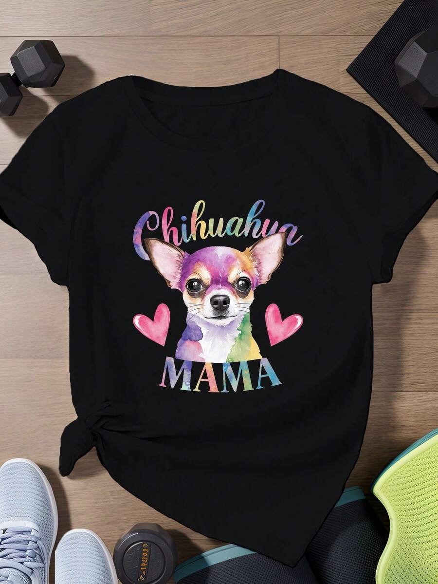 Ilustración caprichosa de chihuahua Camiseta deportiva de manga corta de talla para mujer - Negro - Ver 1