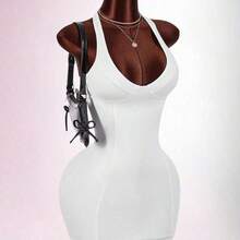 Y2K Sexy  Women's Solid Color Deep V-Neck Sexy Backless Mini Dress Summer Dresses For Women Spring Outfit Women Valentine Outfits For Women Party Dress Racerback Open Backless Sleeveless V-Neck Heart-Shaped Bust Mini Bodycon Dress Sexy Curve Dress White Sexy Dress Women Built In Bra Dress White Club Dress White Bodycon Dress - Blanco - Ver 7