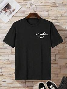 Camiseta de mujer con letras impresas y hombros caídos - Negro - Ver 9