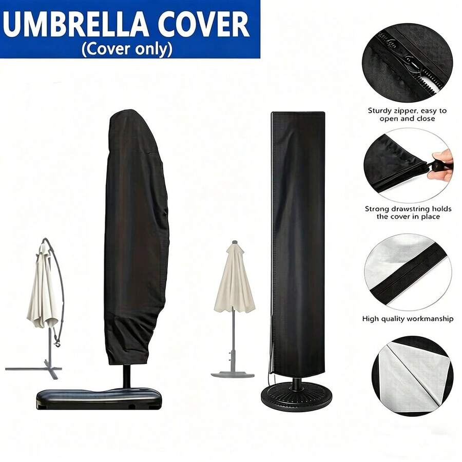 Black 210D Oxford Fabric Patio Umbrella Cover, Adjustable Drawstring Closure, All Season Waterproof Windproof UV Dust & Snow Protection, Outdoor Parasol Protector For Garden Patio Lawn Pool Balcony Beach Vineyard - View 1