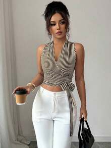 Chaleco de verano casual y elegante tejido para damas - Negro - Ver 5