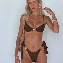 Badeanzug im europäischen und amerikanischen Stil, einfarbig, mehrfarbig, mit Metallverzierung, sexy Bikini-Bademode. - Dunkelgrün - Übersicht 2