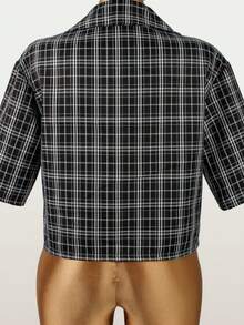 Short-Sleeved T-Shirt With A Flap, Letter Print, And Contrasting Design - Black - View 6