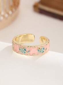 Nhẫn hình trái tim và bướm màu hồng mạ vàng 18K dễ thương, đính đá Cubic Zirconia, nhẫn hở có thể điều chỉnh kích thước, trang sức ngọt ngào và lãng mạn dành cho nữ. - Nhiều màu - Xem 26