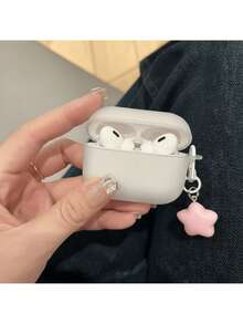Matte White Earphone Case With Cute Star Pendant, Compatible With Apple Pro 2nd Gen, Bluetooth 3rd Gen, 4 Wireless Earphone Case, Women's Minimalist Style, Soft Silicone Anti-Drop And Comfortable Grip, Suitable For Work Commute / Date, Highly Attractive Gift For Best Friend - White - View 2
