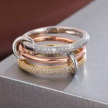 1pc Minimalist Round Ring With Double Row Cubic Zirconia Stones For Women - Multicolor - View 27