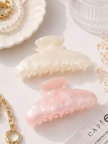 1/2pcs Set Minimalist Elegant Retro Semi-Circle Hair Clips, Warm Beige And Pink Marble Texture, Sweet Suitable For Tea Party, Hair Accessories, School Supplies, College Autumn/Winter, Women Summer Outfits Vacay Beach Claw Clips - Multicolor - View 8