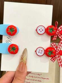 4pcs Girls Delicate Sweet INS Style Versatile Hair Clips, Cartoon Tomato Creative Design Side Bangs Clips - Multicolor - View 7