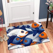 1pc Abstract Fish School Pattern Silica Gel Carpet, Easy To Clean, 3D Printed Rectangular Rug, Suitable For Entryway, Living Room, Kitchen, Bedroom, Hallway, Bathroom, Laundry Room - Polyester Carpet, Suitable For Indoor And Outdoor Home Decor - Multicolor - View 7