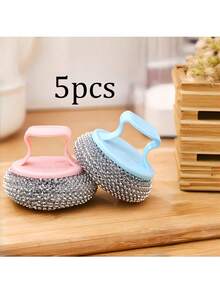 5/15/30pcs Random Color Metal Scouring Pads With Handle, Multi-Functional Kitchen Cleaning Brush Set, Suitable For Pots, Pans And Stoves, Non-Scratch Cleaning Tool - Multicolor - View 9
