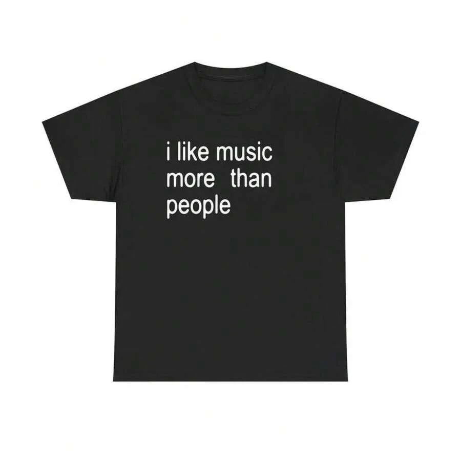 Camiseta Unisex con Frase Divertida, Me gusta la música más que las personas, Camiseta para amantes de la música, Camiseta gráfica, Regalo sarcástico, Ropa para introvertidos, Camiseta con humor, Camiseta divertida para adultos, Regalo para mujer y hombre, vibes de verano - Negro - Ver 1