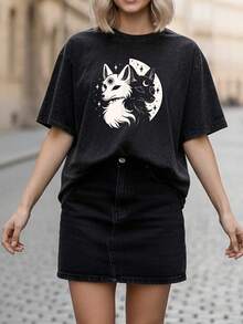 Camiseta casual vintage cómoda y lavada para mujer, camiseta de manga corta con cuello redondo,% algodón lavado y versátil para hombre, adecuada para uso diario y atuendos de, estilo unisex. - Negro - Ver 7