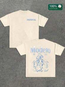 Camiseta de algodón puro para hombre, estilo casual deportivo, estilo urbano a la moda, adecuada para viajes y ropa deportiva, camiseta de manga corta. - Albaricoque - Ver 1