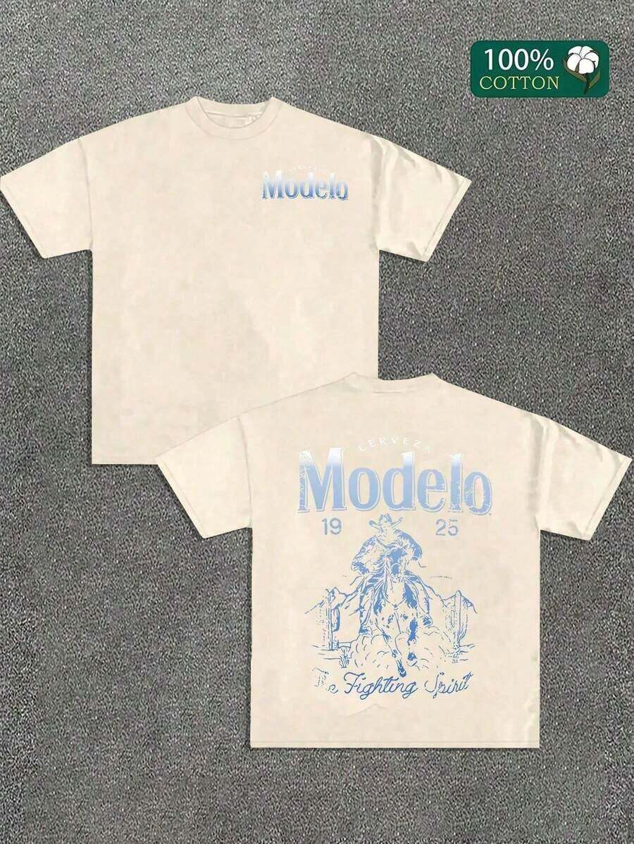 Camiseta de algodón puro para hombre, estilo casual deportivo, estilo urbano a la moda, adecuada para viajes y ropa deportiva, camiseta de manga corta. - Albaricoque - Ver 1