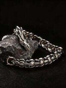 1 pieza Brazalete con forma de dragón retro para hombres, brazalete de acero inoxidable con estilo punk hip hop, joyería unisex - Multicolor - Ver 9