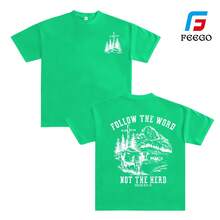 Camiseta FEEGO Faith 2026 "Sigue la Palabra, no el rebaño" - Con gráfico de cruz, vaca y montaña para uso en la iglesia o al aire libre, mensaje cristiano evangélico, ropa unisex para hombre y mujer. - Verde - Ver 4