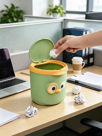 Cute Desktop Trash Can For Bedroom, Bedside, Office - Cartoon Design Waste Bin With Lid, Mini Desk Garbage Can For Dorm, School, Office, Home - Elegant Pedal Trash Can For Tidy Desktop
