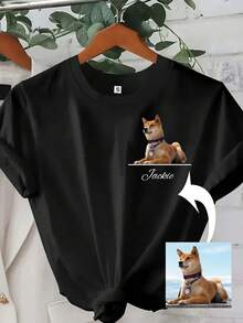 Camiseta personalizada con foto y texto para amantes de perros, playera con imagen de cachorro, regalo ideal para días festivos - Negro - Ver 6