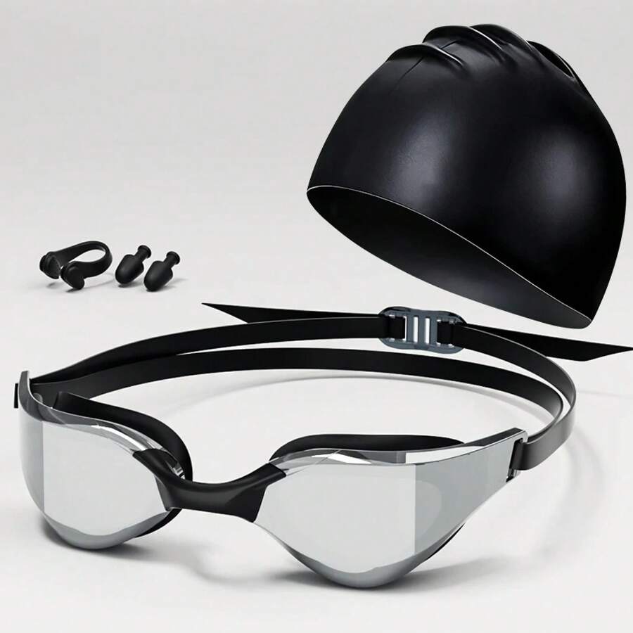 Gafas de natación con clip nasal, tapones para los oídos y gorro de natación, profesionales para adultos, de alta definición, impermeables y antiempañantes. - Blanco - Ver 1