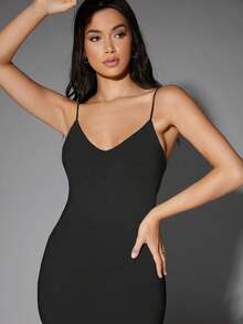 Vestido ajustado unicolor de espalda abierta - Negro - Ver 3