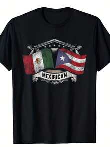 Men's Loose-Fitting And Comfortable Mexican-Puerto Rican Style T-Shirt. Unisex Crew Neck T-Shirt, Casual Style, Short Sleeves, Suitable For Outdoor Wear, Slightly Stretchy, Sizes S-XXL, Vintage Style, For All Seasons, 220g Fabric, T-Shirts With Bold Prints, Machine Washable - 黑色 - 查看 8