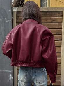 Chaqueta vintage nueva de primavera, estilo corto, ajuste regular, adecuada para mujeres, prenda exterior para el Día de San Valentín - Burdeos - Ver 2