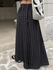 de pierna ancha con estampado de lunares y cintura elástica para mujer - Negro 2 - Ver 2