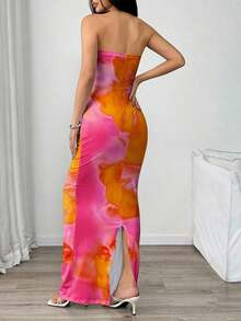 Vestido mini bandeau con estampado aleatorio para mujeres - Multicolor 7 - Ver 2