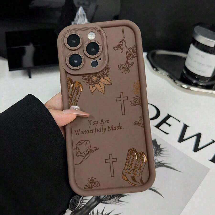 1 Piece, Delivery In 4 Days, Free Local Shipping, Accessories Not Included, Cowboy-Themed Protective Phone Cases For 16, 15, 14 Pro, 13, 12, 11, XR And XS Plus Models, Designed To Be Shockproof And Anti-Slip, As A Valentine's Day Gift For Women And Girls. - 棕色 - 查看 1