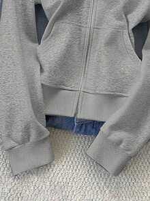 Chaqueta con capucha de manga larga, minimalista y casual de unicolor para mujer - Gris Claro - Ver 6