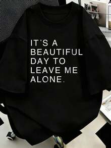 Camiseta gráfica con eslogan talla grande "ES UN DÍA HERMOSO PARA DEJARME SOLO" Camisetas gráficas para mujer Tops casuales Negro - Negro - Ver 6
