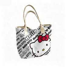 Miniso 三丽鸥Hello Kitty涂鸦风格帆布手提包，白色单肩包，日常使用 - 粉色 - 查看 4