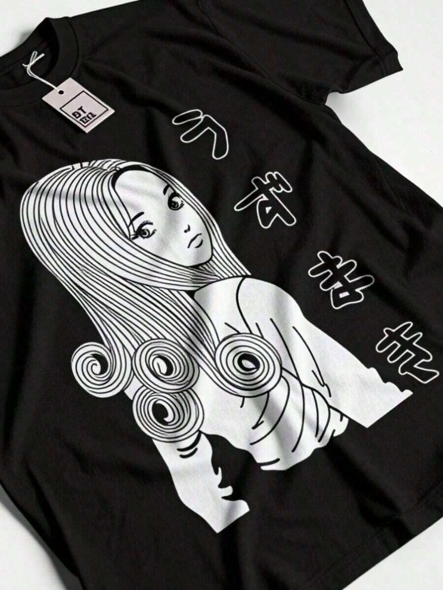 Comfortable Summer Clothes With  Anime Prints For Women, Aesthetic Clothing, Graphic T-Shirts, Vintage Clothing, Kawaii Style, Y2K Personality, Valentine's Day Sets For Women, Y2K T-Shirt - 黑色 - 查看 1