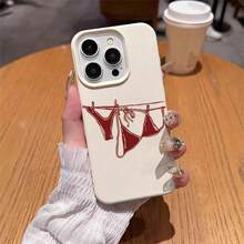 Casing Ponsel TPU Motif Bikini Merah Anggur Vintage Gaya Resor 1 buah, Kompatibel dengan iPhone 17 Pro Max/17/16 Pro Max/15/13/12/11, S20 FE/A15/S24/A55, Note 11/Note 12/Note 13 Pro, Pelindung Lembut Seluruh Bodi - Putih - View 4