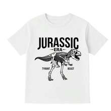 Unisex T-Shirt, 100% Combed Cotton, Round Neck, Dino Jurassic Era Skeleton Design. Unisex Style, Cool And Comfortable, For Everyday Wear, Streetwear, Concerts, Funny Occasions, Creative Occasions, Gym, And Sports. - 白色的 - 查看 2