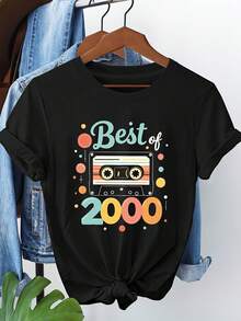 Nuevo modelo 2026,% algodón, adecuado para primavera y verano, corte holgado, ropa casual, diseño moderno, material duradero, camiseta de mujer de primavera-verano con estampado de alta calidad. Perfecta para vacaciones en la playa, viajes a la playa, campamentos de verano, ropa casual, reuniones temáticas de vacaciones, camisetas de manga corta adecuadas para el uso diario. - Negro - Ver 6