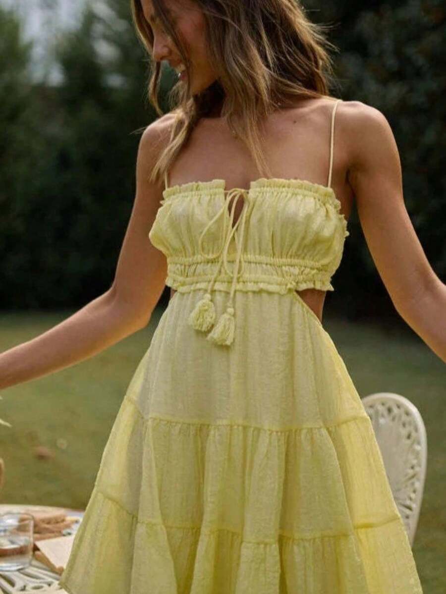 Short Skirt With Straps For Women In Summer 2026 - Yellow - View 1