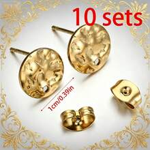 Pendientes de botón redondos grabados chapados en oro con tapones para los oídos, pendientes de disco redondo en relieve, joyería - Amarillo Oro - Ver 6
