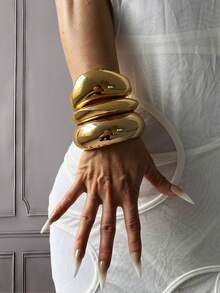 Set de 3 brazaletes únicos, brazaletes anchos de color dorado, brazaletes de estilo elegante y lujoso para mujeres - Amarillo Oro - Ver 9