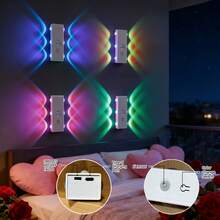 1pc Motion Sensor Night Light, Magnetic Wall Lamp, Detachable Wall-Mounted Lighting With Camera, Upward & Downward Illumination, USB Rechargeable LED Light, Wireless Stair Light, Indoor Wooden Wall Lamp For Wardrobe, Corridor, Staircase - 6 Lights - View 7