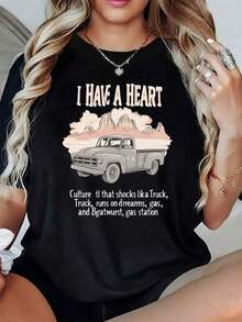 1 Pieza, 180 G M², Camiseta De Cuello Redondo De Poliéster - Camiseta Estampada De Modara Mujer - Blusa De Cuello Redondo Casual De Manga Corta - Ligera Y Transpirable Para El Ar De Prima Round Neck Printed Short Sleeve Casual Everyday T-Shirt, They Are Excellent Gifts For Friends And Family,100% Cotton T-Shirts Feature, A Youthful And Fashionable Design blusas para mujer camisa - Negro - Ver 6