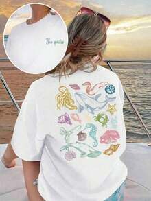 Women's Casual Colorful Graffiti Print Round Neck T-Shirt For Summer, Sommer-T-Shirt - White - View 7