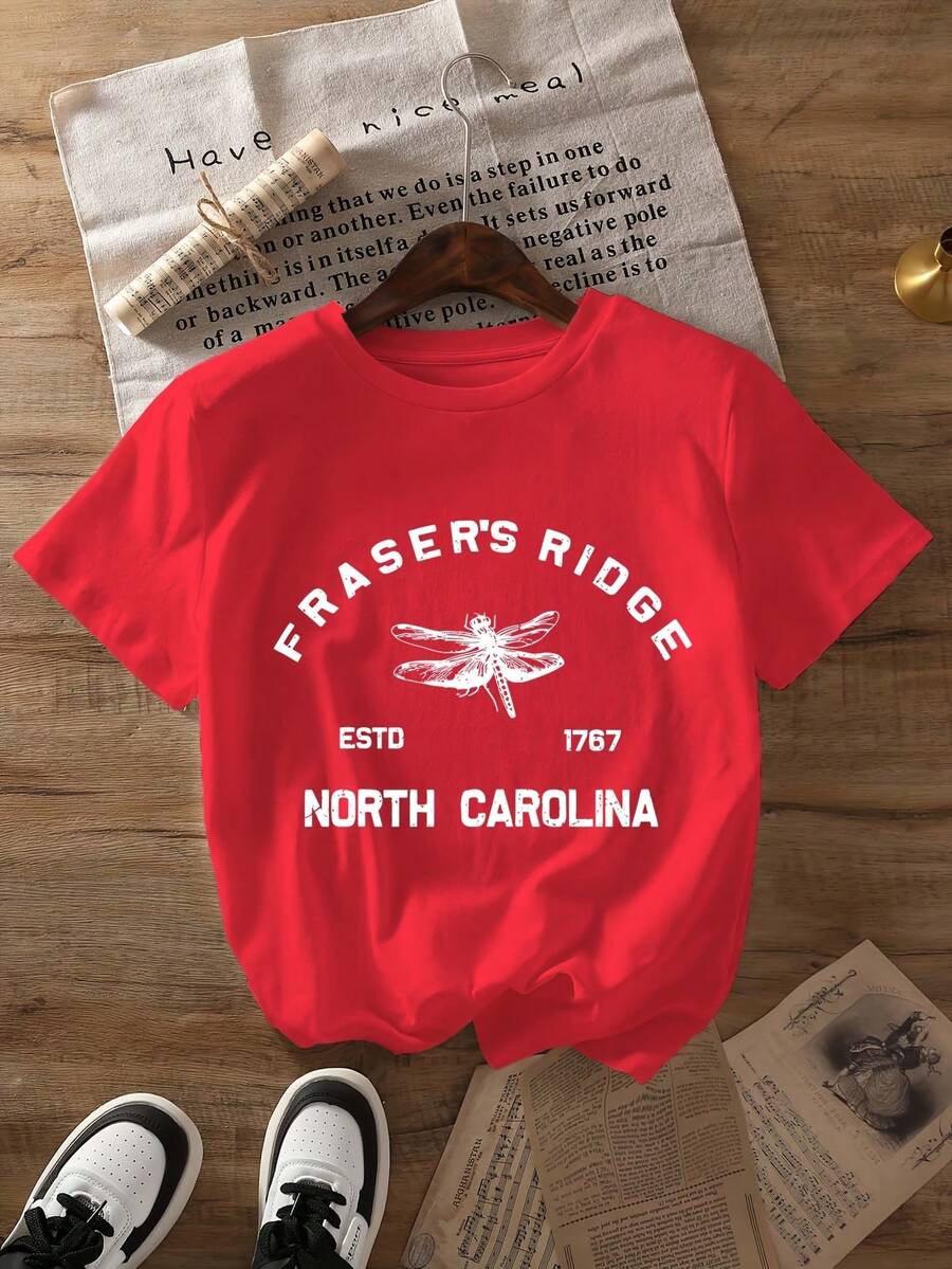 Remera Mujer Algodón Puro Estampada Manga Corta Casual DFRD - Rojo - Ver 1