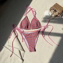Nuevo bikini de dos piezas de tela a rayas, fresco y sexy. - Negro - Ver 7